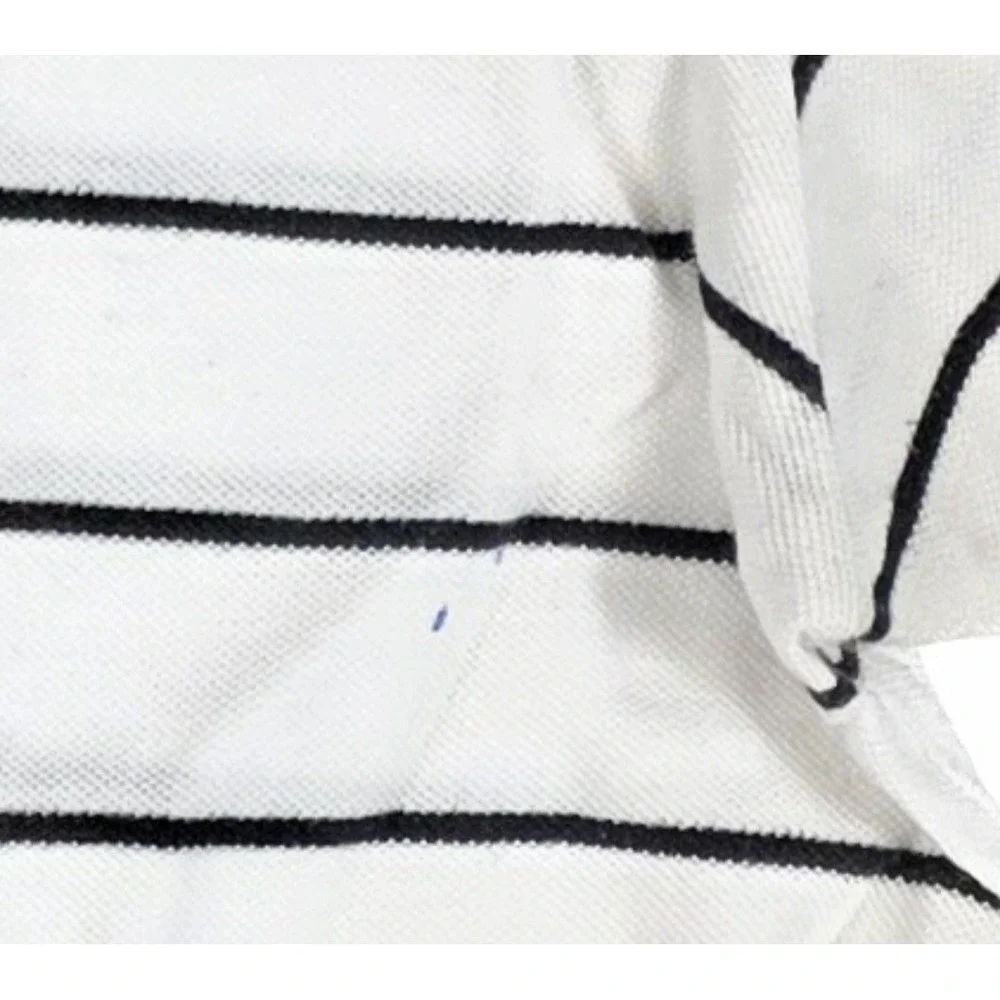 Polo Ralph Lauren White Black Pin Striped 1/4 Button S/Sleeve Polo Men's Size L